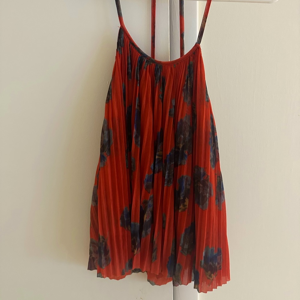 Red floral blouse